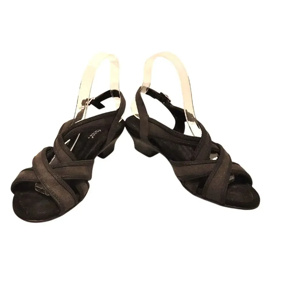 Easy Street Viola Sandals Strappy Open Toe Block Heel Black Womens Size US 7.5M